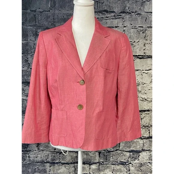 Loft Womens Blazer Jacket Medium Pink Linen Blend Business Casual Vintage Look - Picture 2 of 11